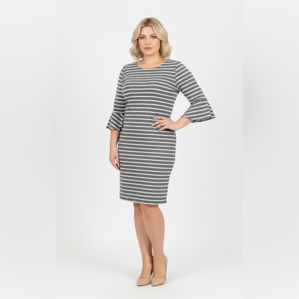 Banana Republic Women’s Striped Knit Midi Dress Grey & White Sz 0
